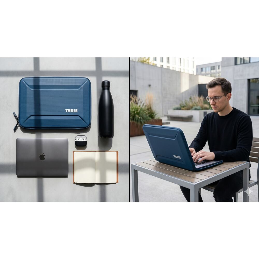 Thule Gauntlet 13 14 MacBook Hard Shell Sleeve Case Blue Molded Clamshell Zipper